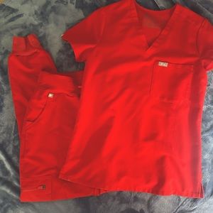 FIGS NEON RED SCRUB SET